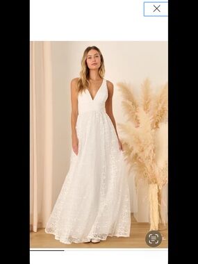 Lulu's White Lace V-Neck A-Line Wedding Dress